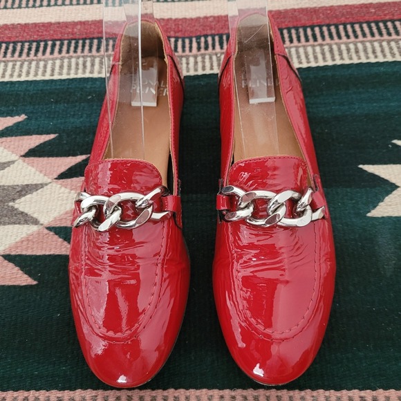 Donald Pliner Red Patent Leather Chain Loafer Sz 8 Slip On Preppy Old Money - Picture 2 of 8